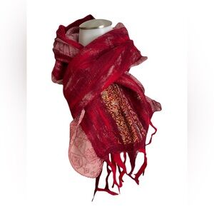Elegant Red and Pink Nuno Felted Merino Wool and Silk Women's Scarf